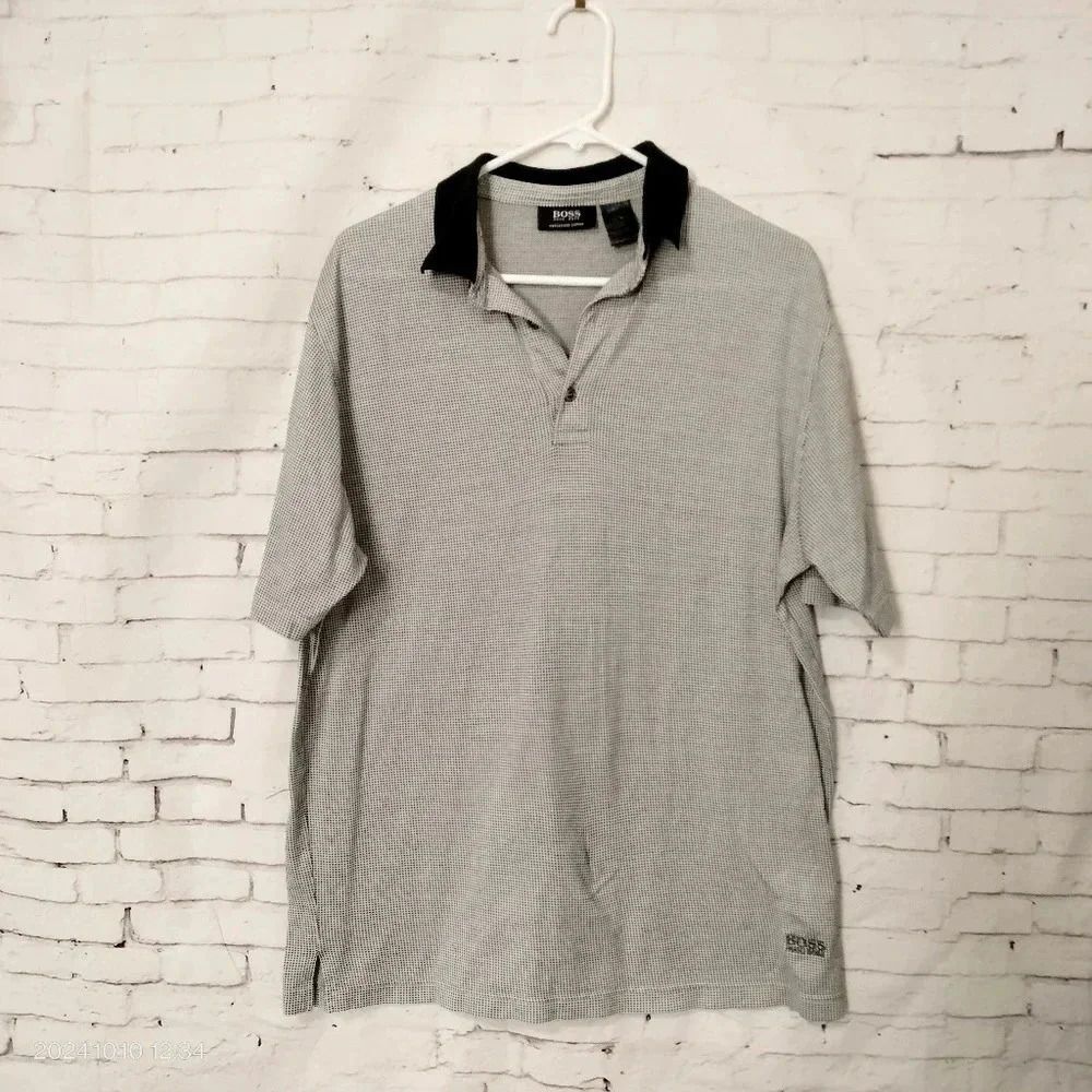 BOSS Hugo Boss Polo Golf black label Large Shirt Black White Cotton Work Casual